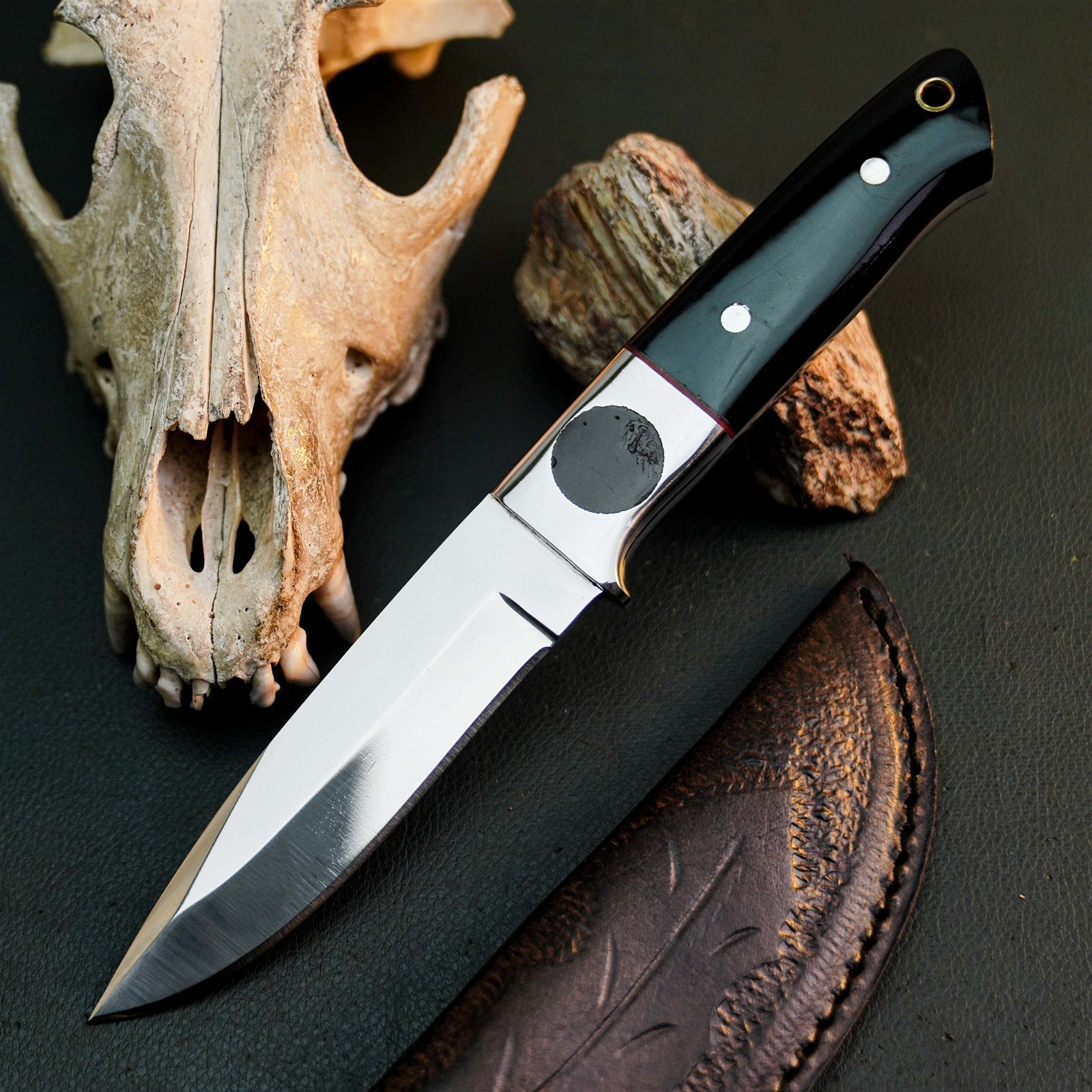 8.7″ Hunting EDC Stainless Knife Handmade Full Tang Resin Handle + Sheath
