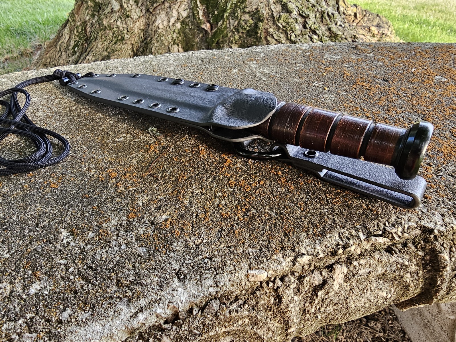 KA-BAR USMC Custom Kydex Sheath, PANCAKE, DANGLER, Mini Firesteel, Paracord(Blk)