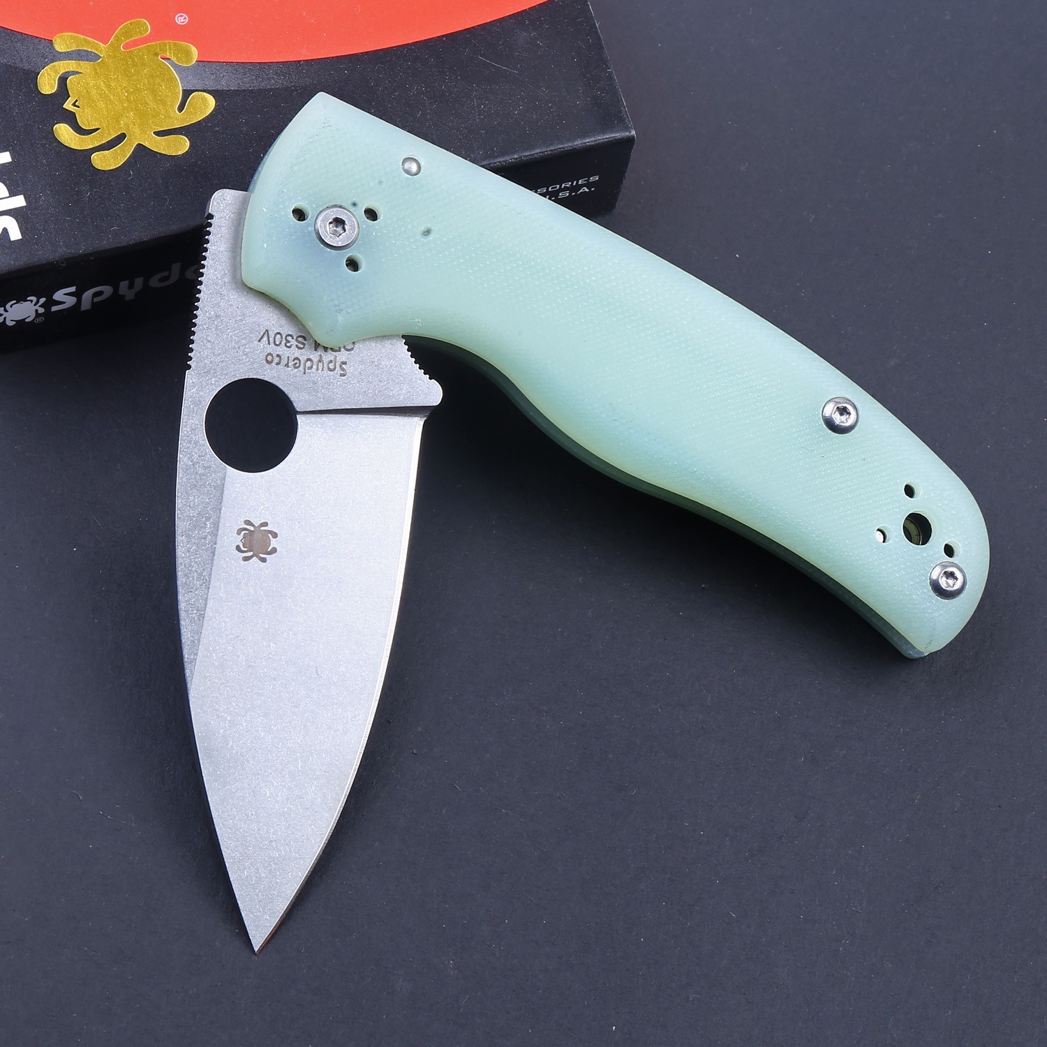 Tactical Pocket Folding Knife Clip Jade G10 Handle Silver color Plain Blade New
