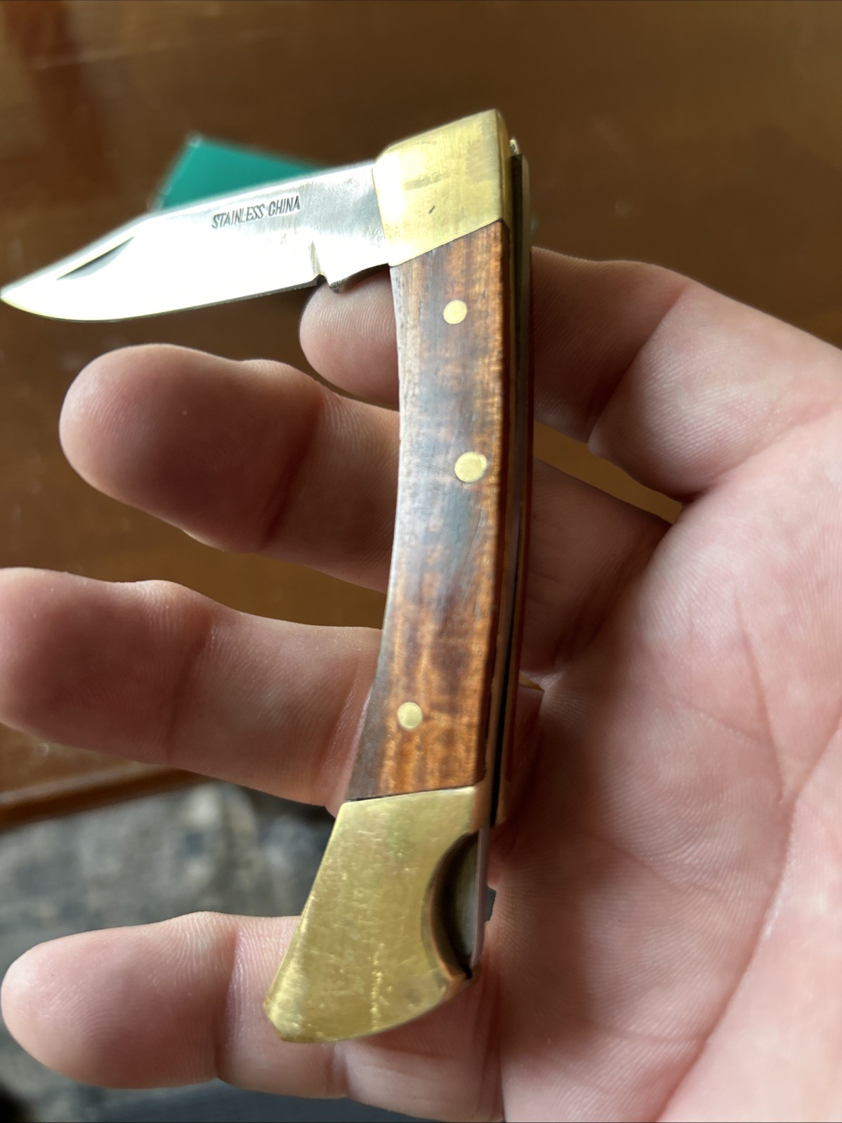Wood and Brass Knife Pocket Knife Unused