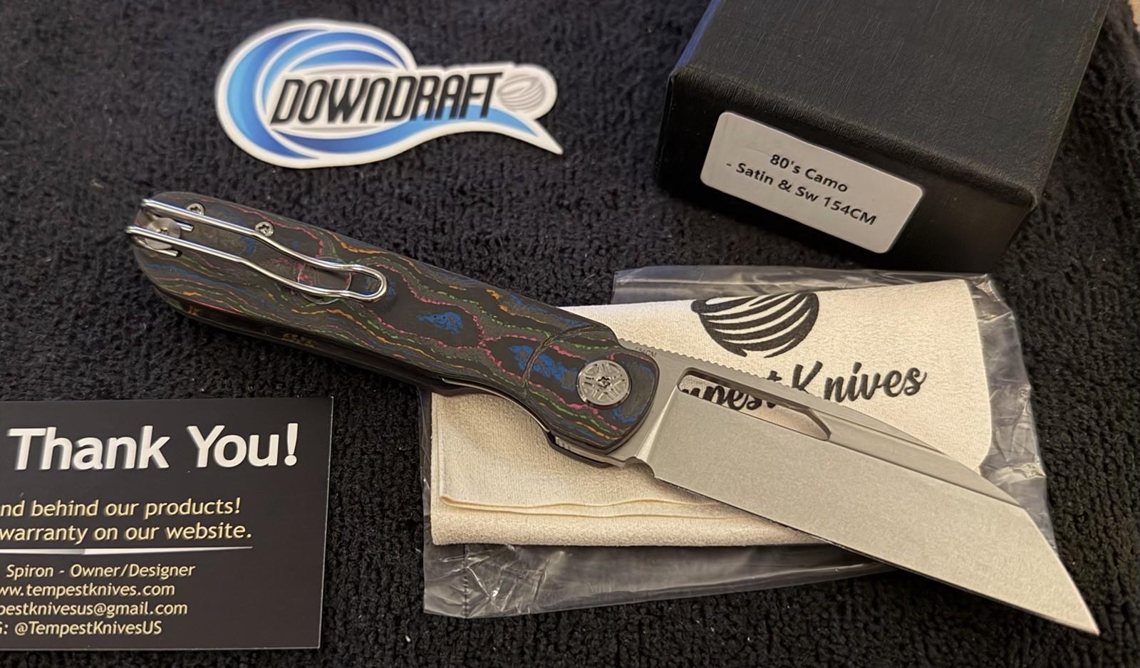 Tempest Knives Downdraft Synthwave Version 80s Camo Carbon