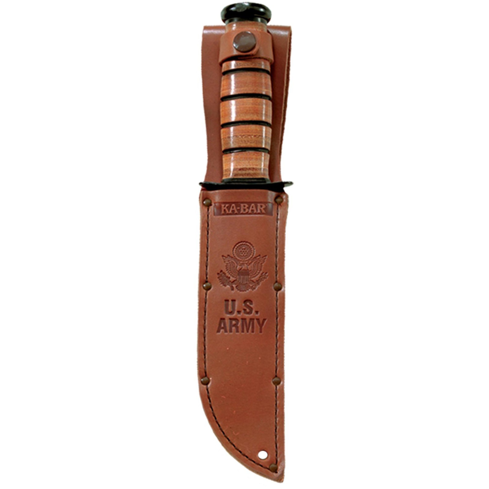 KA-BAR US Army 7″ Fixed Blade Knife, Serrated Leather Handle, Brown Sheath #1219
