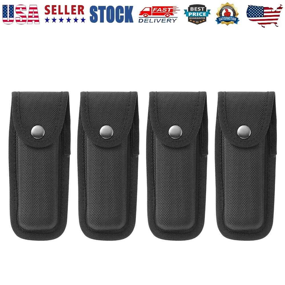 4-Pack Black Portable Hard Boxed Nylon Belt Sheath For Folding Knife US Seller