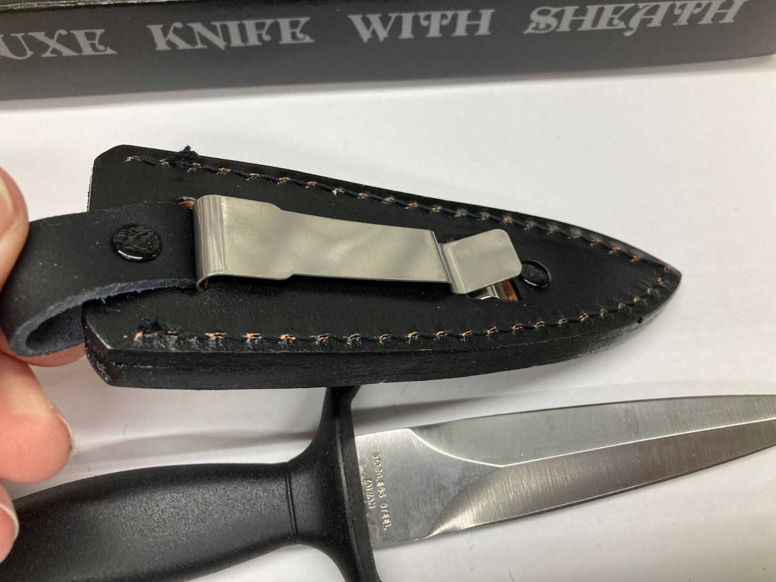 Fixed Blade Knife, Silver Blade, with Leather Sheath G-20L