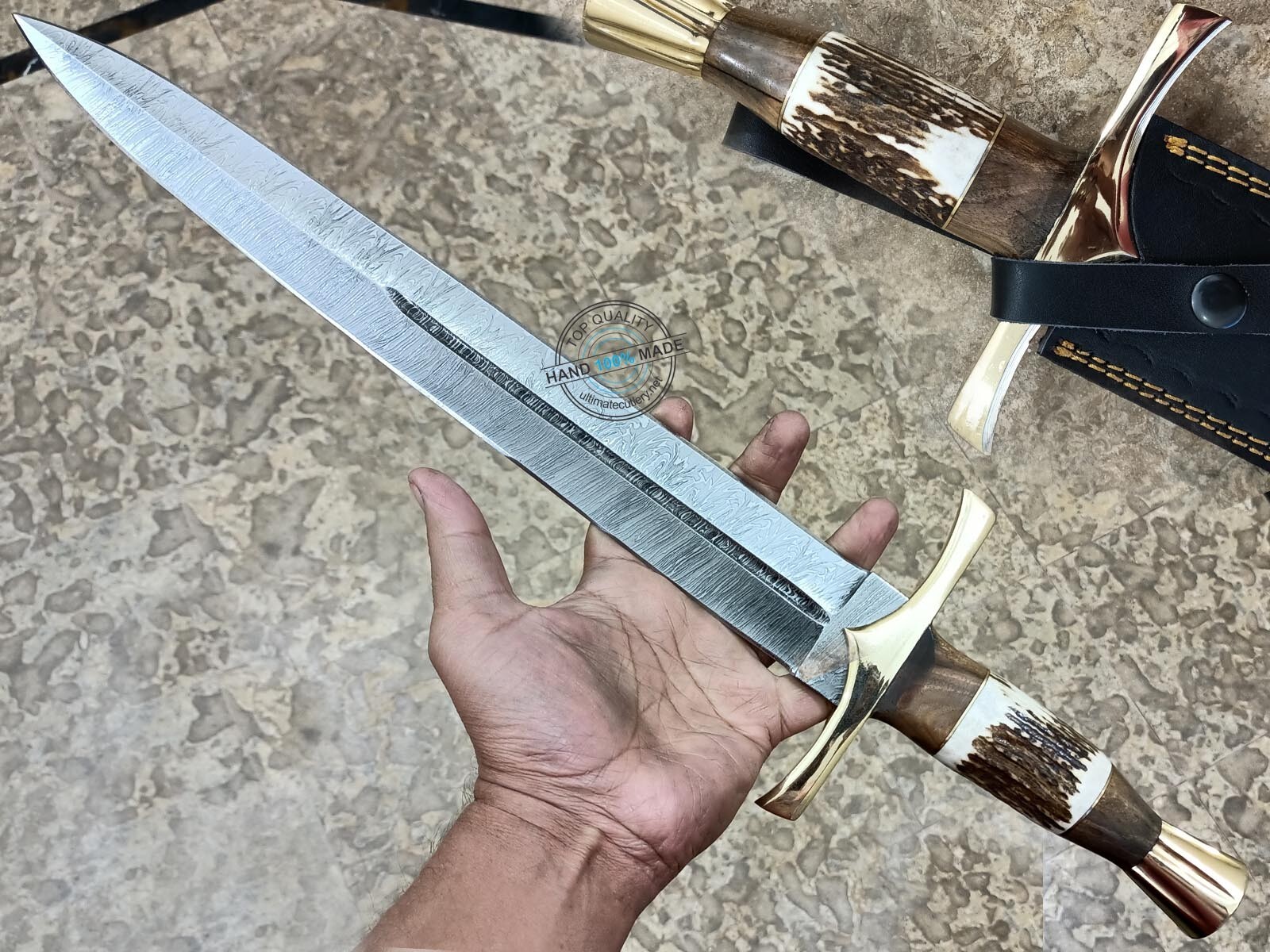 21.25″ Custom Hand Made Beautiful Damascus steel double edge Sword knife (3005-3