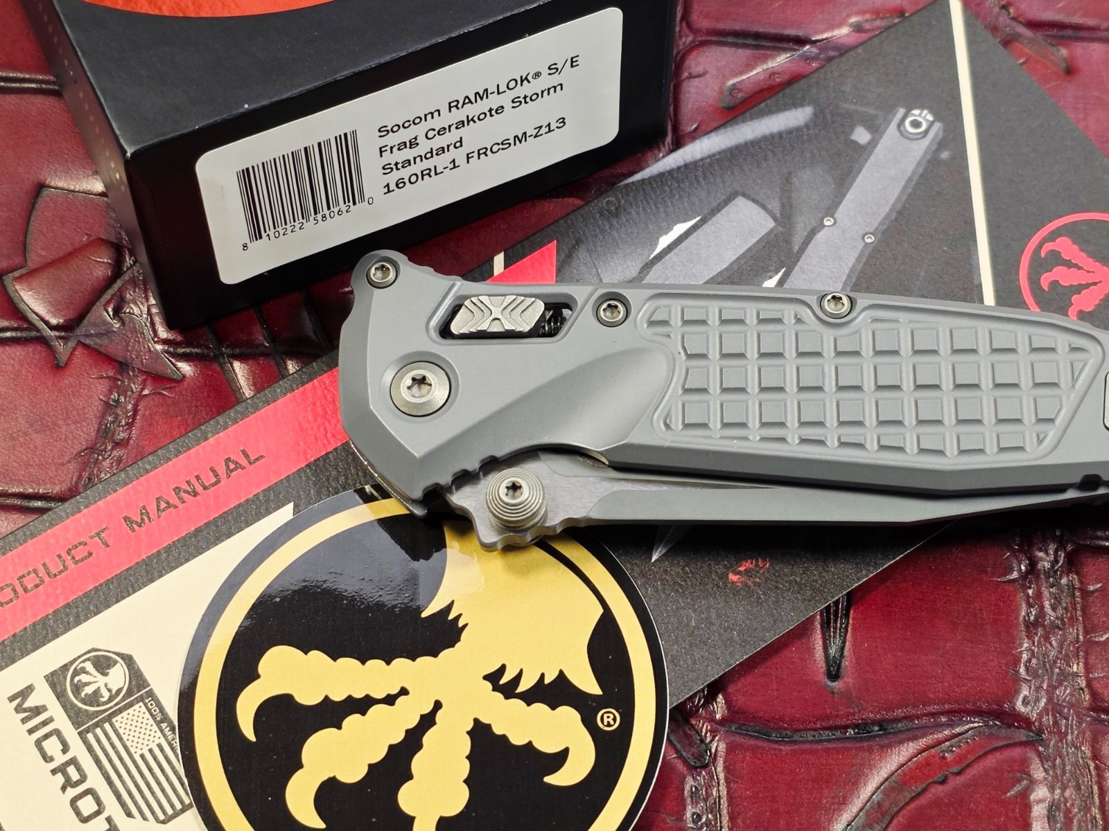 Microtech Socom RAM-LOK Manual – Cerakote Storm Grey – Frag – M390MK Blade