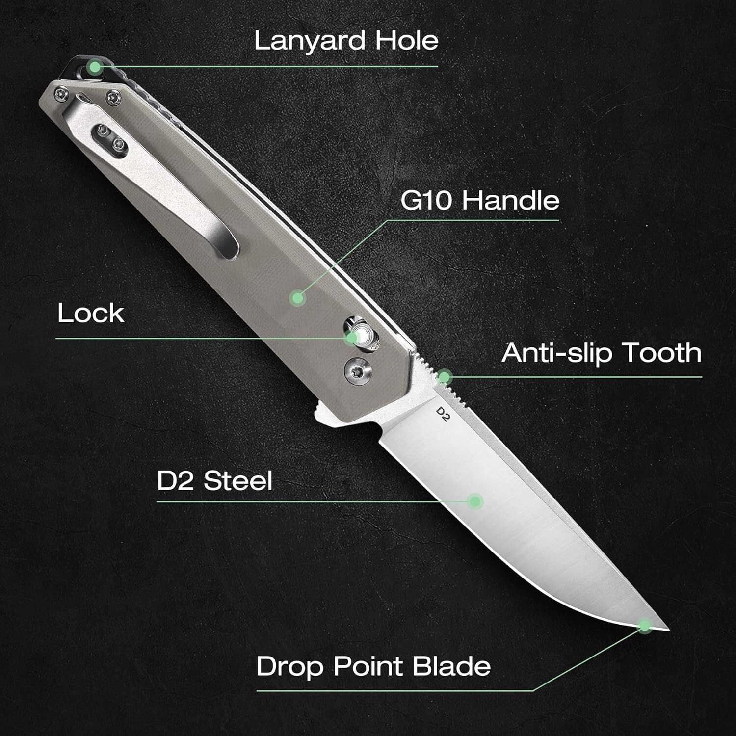 Mossy Oak Folding Pocket Knife 3.5-Inch D2 Steel Drop Point Blade G10 Handle