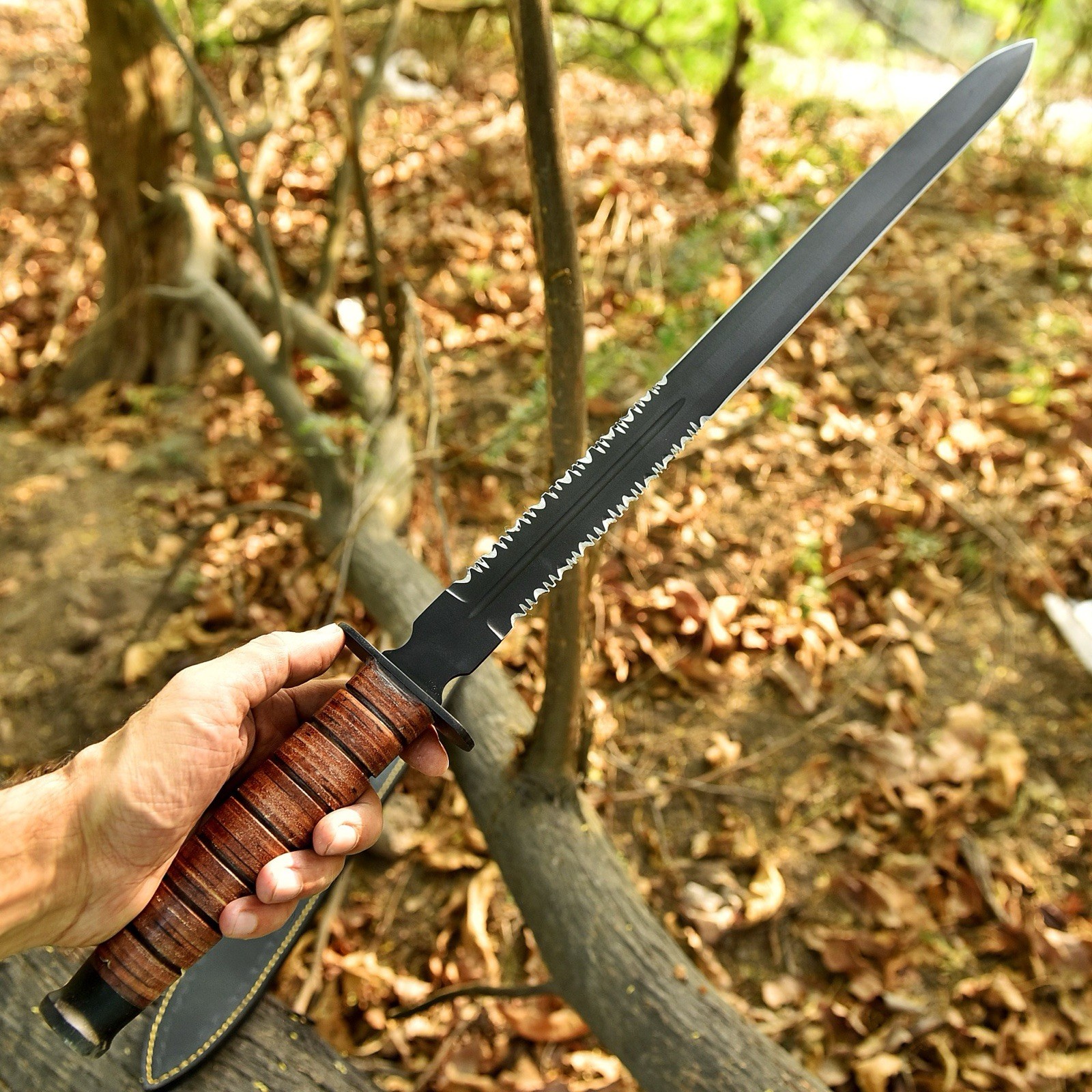 US 1942 Double-Edge Combat Sword and Leather Sheath | Overall Handmade Knives