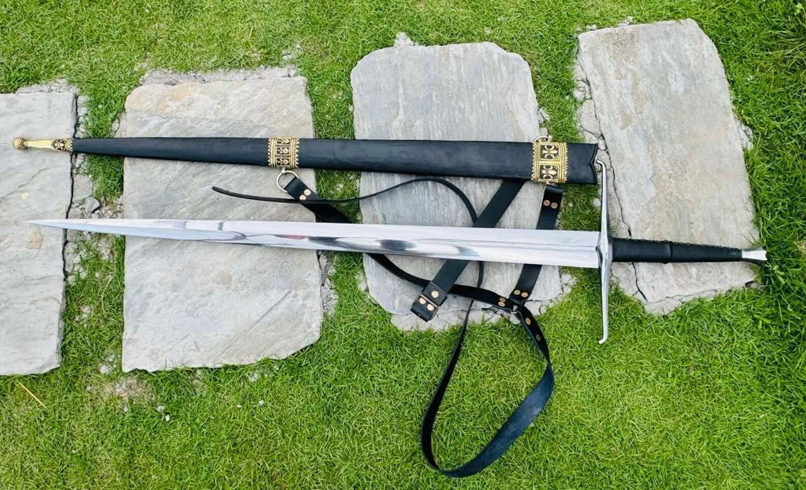 Hand Forged High Carbon Steel Sword Sharp Battle Ready Two Handed Long Sword