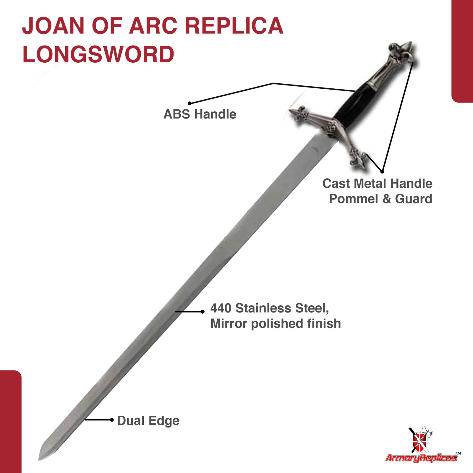 Renaissance Joan of Arc Longsword Replica Hand Forged Medieval Knights Sword