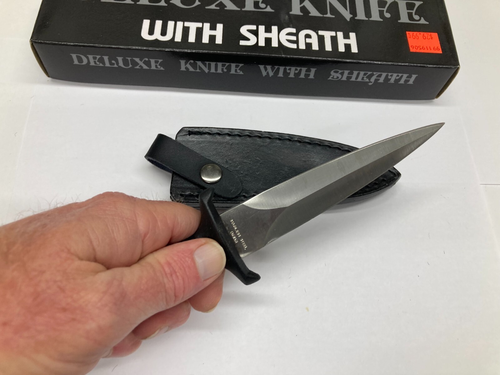 Fixed Blade Knife, Silver Blade, with Leather Sheath G-20L