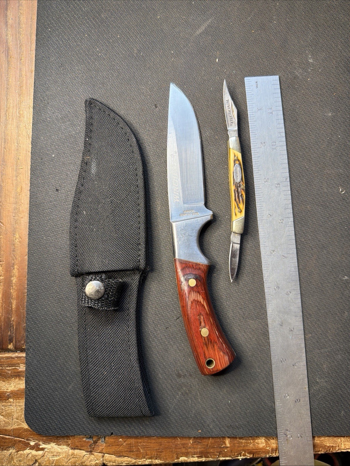 2 Winchester knives, 2003 Double Blade Stainless, & 3.5” Fixed Made in China