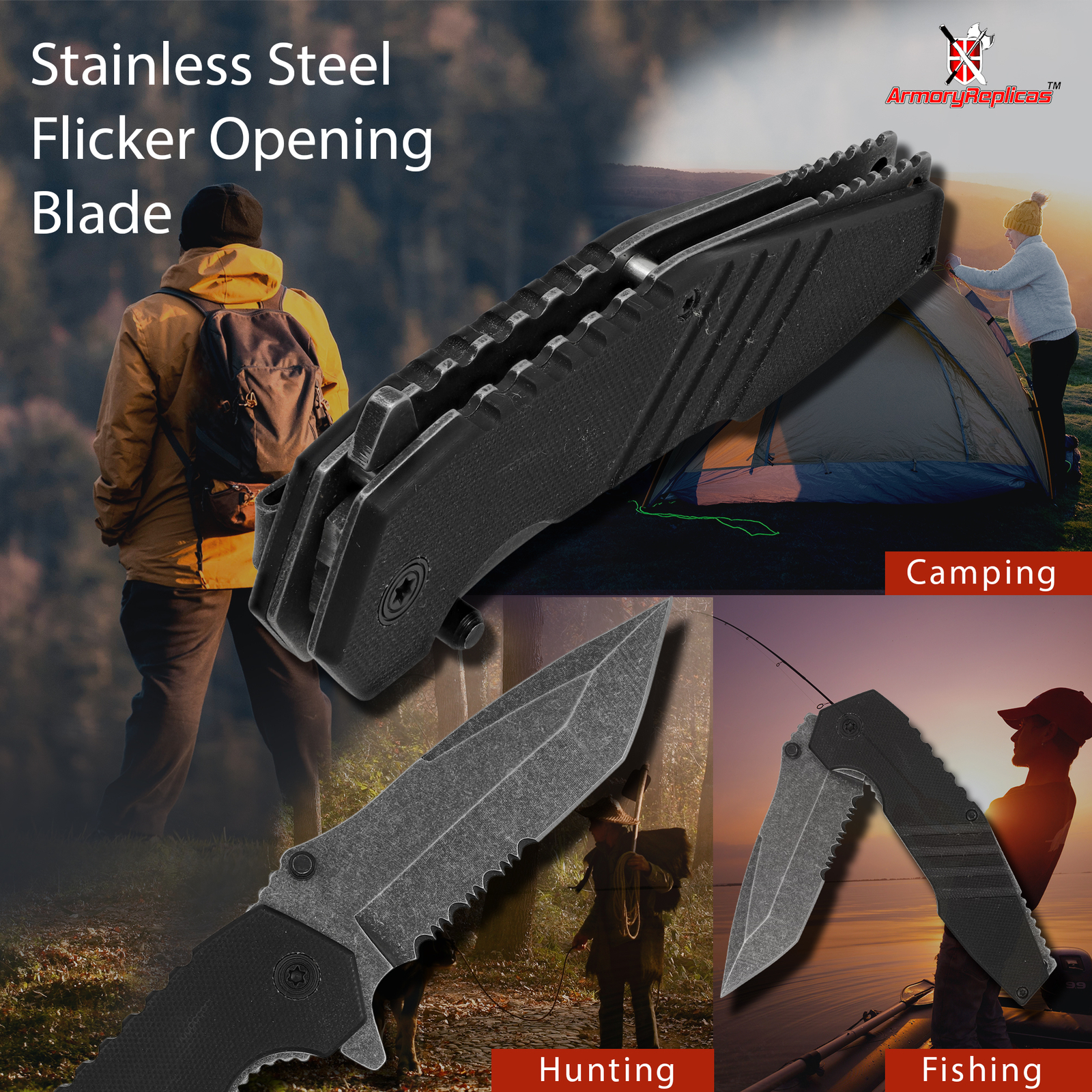 Alpha Force Tanto Assisted Knife for Camping & Hunting Durable 3CR13 Steel Blade