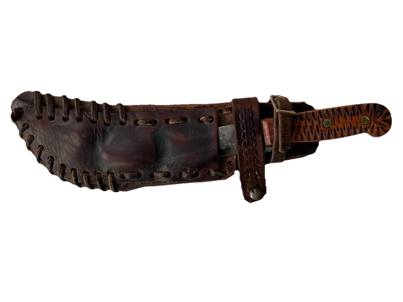 Apache Style Fighting Knife Custom Blade, Custom Leather Sheath VTG Reproduction