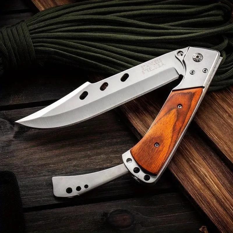 Large Folding Knife Wood Handle High Hardness Portable Outdoor Camping Utility