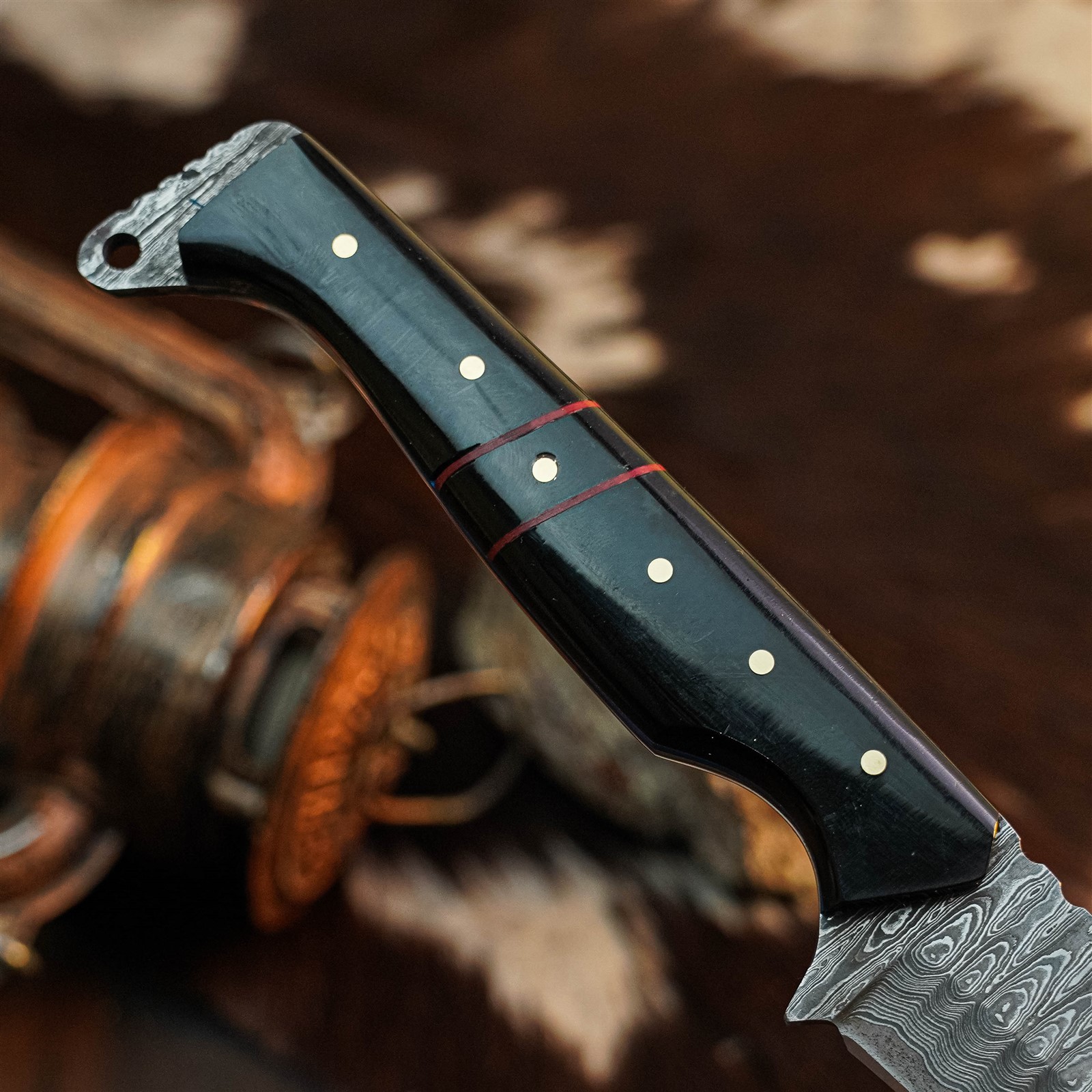 9.0″ Damascus Hunting Knife Full Tang Wood Handle Fix Blade + Sheath