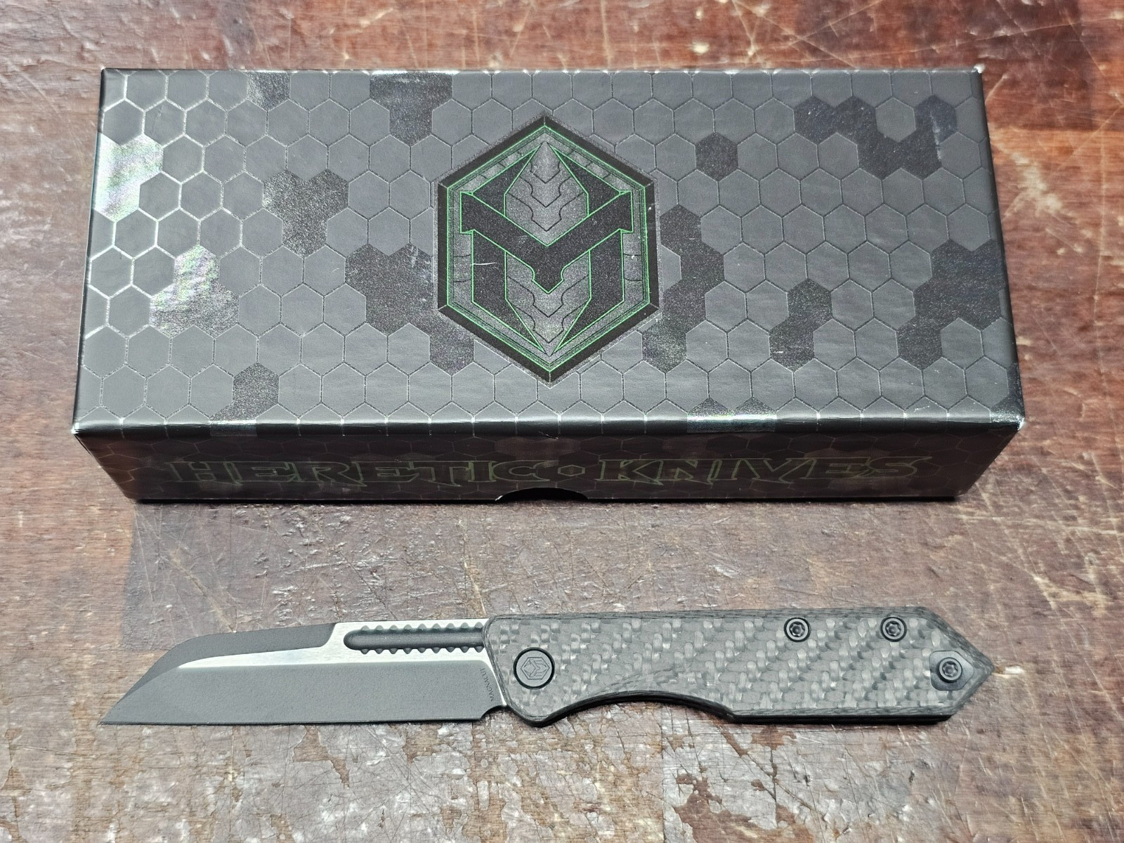 Heretic Jinn 2- Tone Black Carbon Fiber Slipjoint Knife S/N 00347