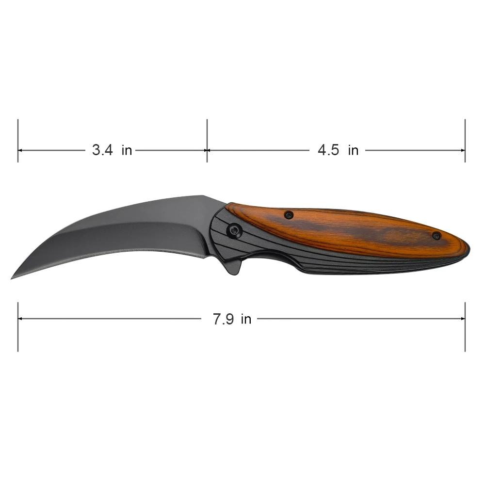 7.90″ MTech Spring Assisted Knife-Aluminum/Wood Handle & Low Pocket Clip