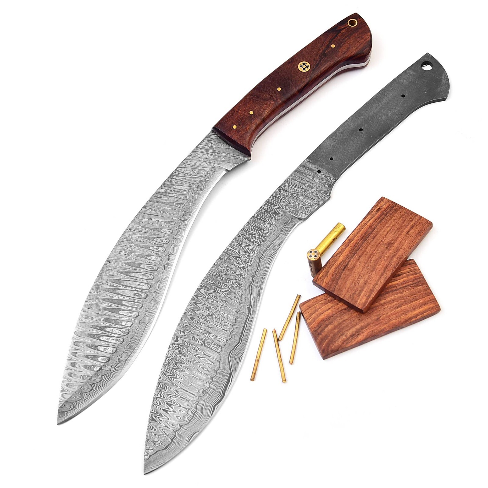 HANDMADE DAMASCUS STEEL HUNTING/CAMPING KUKRI KNIFE SUPPLY WOOD & BRASS 5035