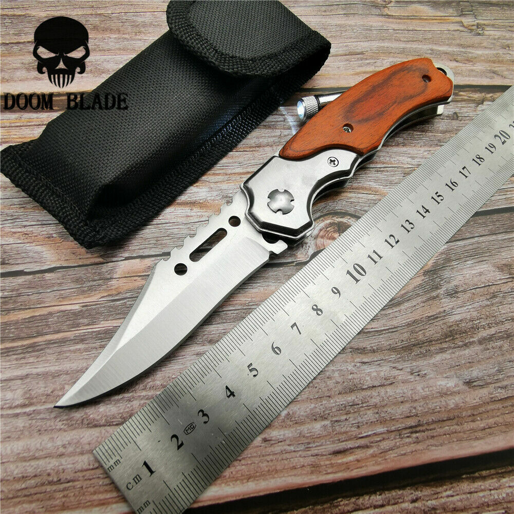 Assisted Blade Knives Pocket Tactical Folding Blade Knife Survival Hunting LED