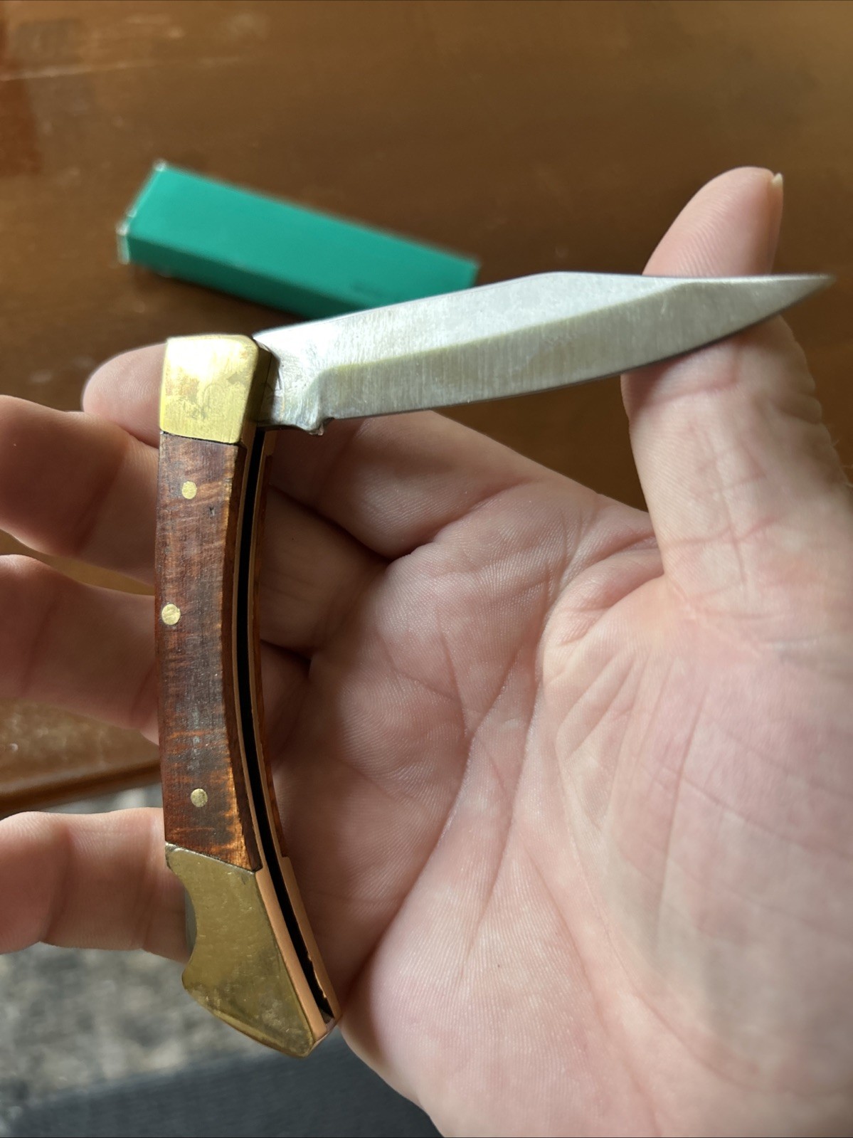 Wood and Brass Knife Pocket Knife Unused