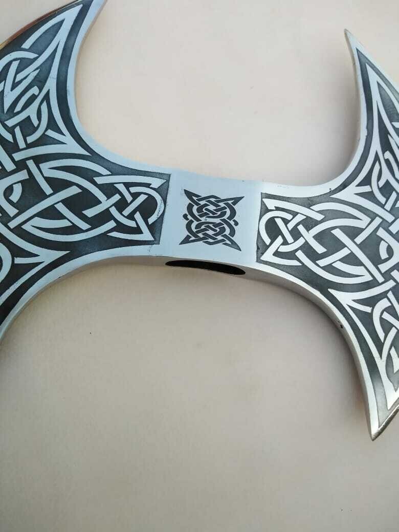Double Head Hand forged High carbon steel handmade Viking Axe With leather Shet