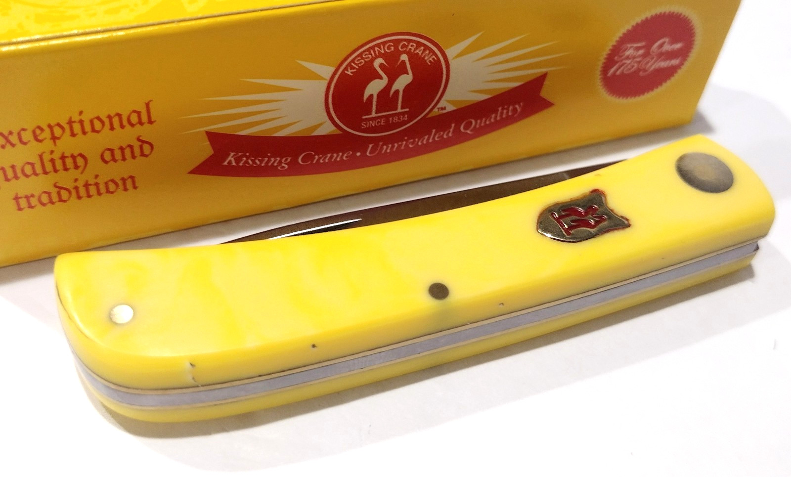 Kissing Crane Yellow Sod Buster Stainless Steel Drop Point Pocket Knife Jr New