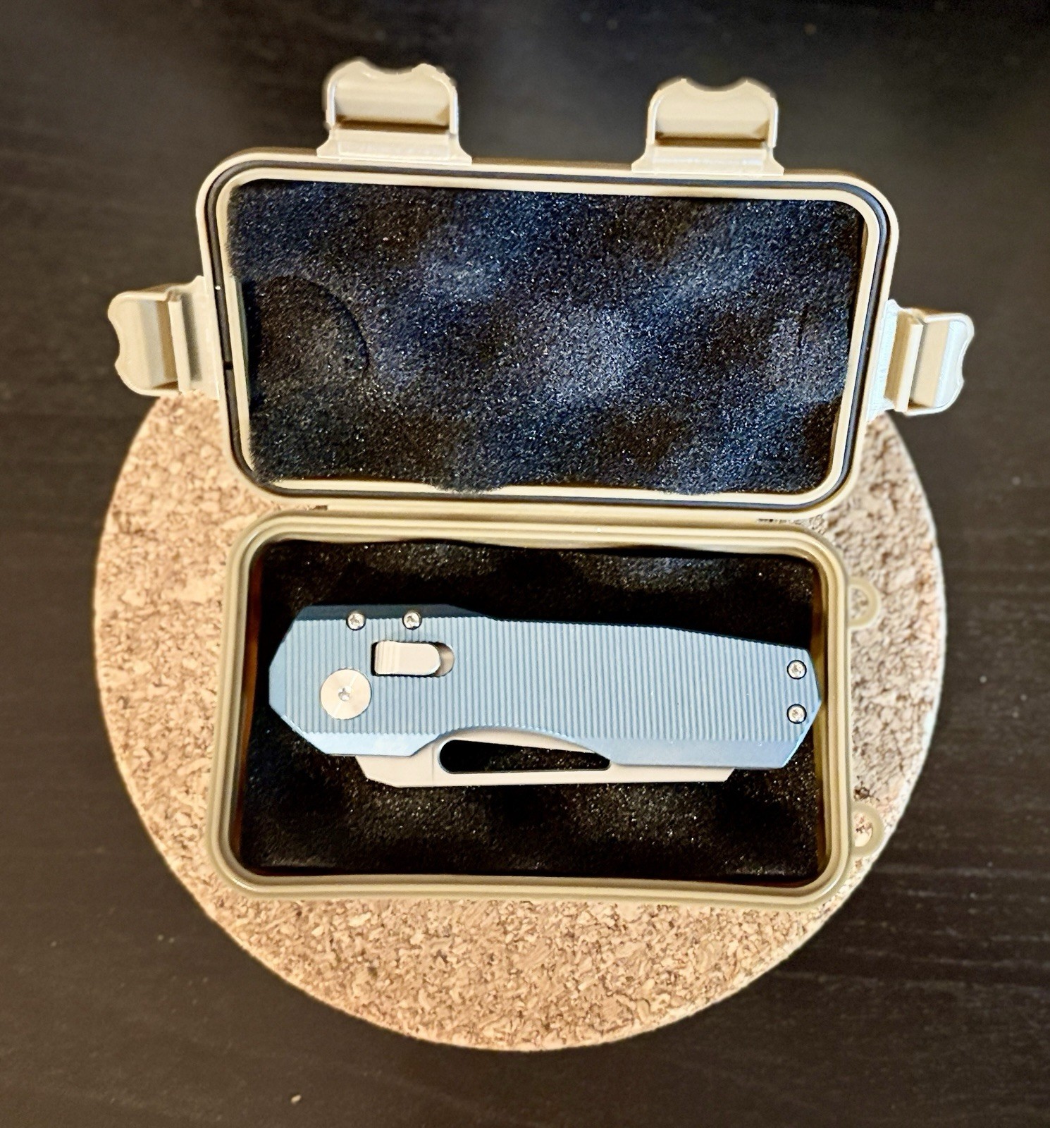 Custom anodized Magnetic Titanium EDC knife – Blue,Raw – 2.75″ blade