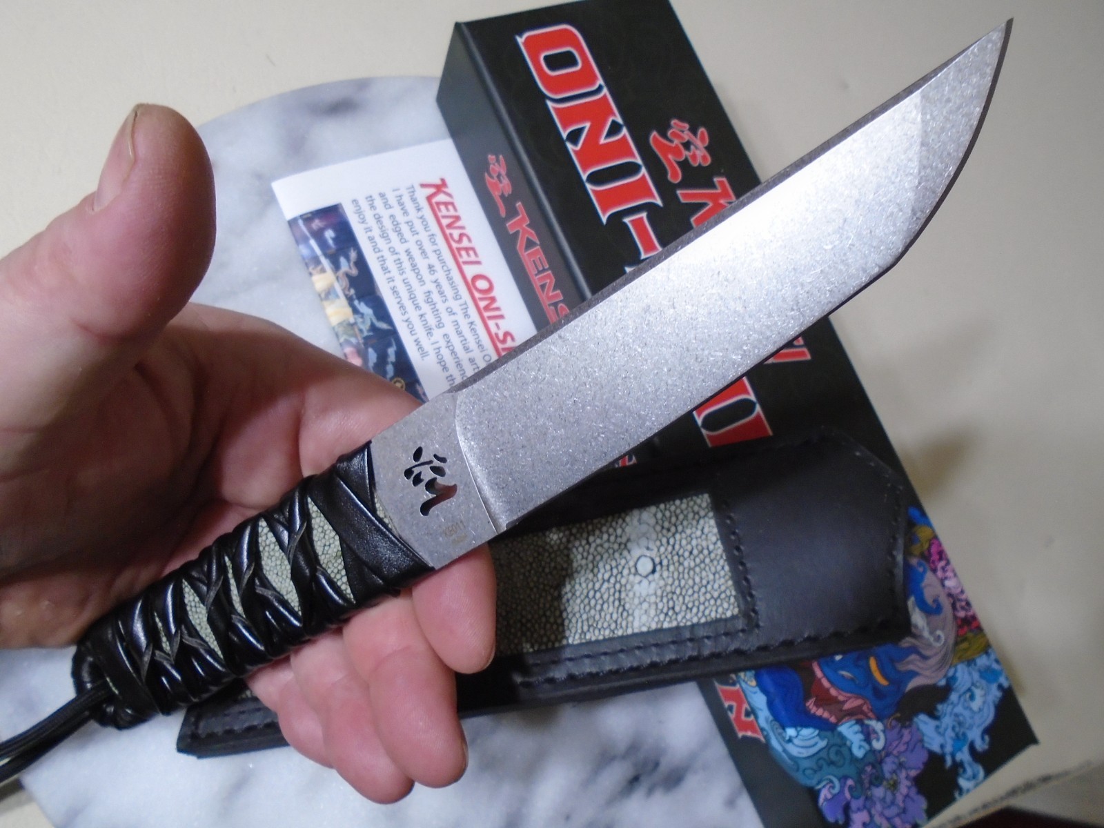 Kensei Oni-Shin Full Tang Japanese Tanto Fixed Blade Knife KE011 Leather Sheath