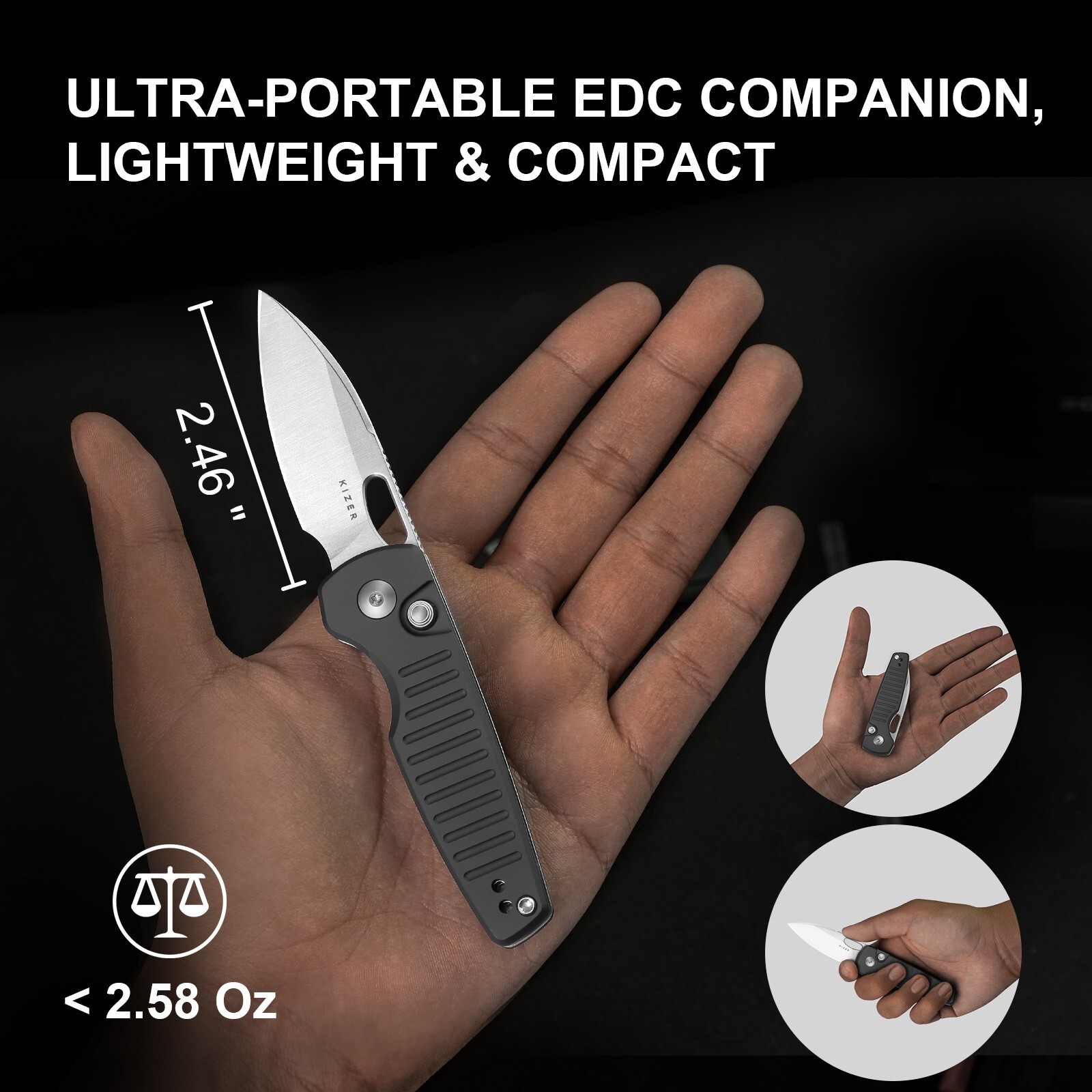 Kizer Parakeet EDC Folding Knife Drop Point Nitro-V Blade Aluminum Handle