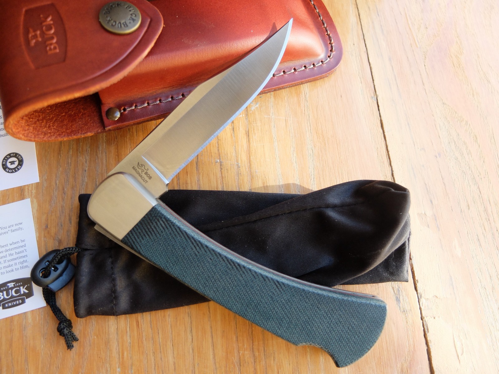 Buck 110 Bos Magnacut blade blue denim micarta folding hunter knife w COA BOTM