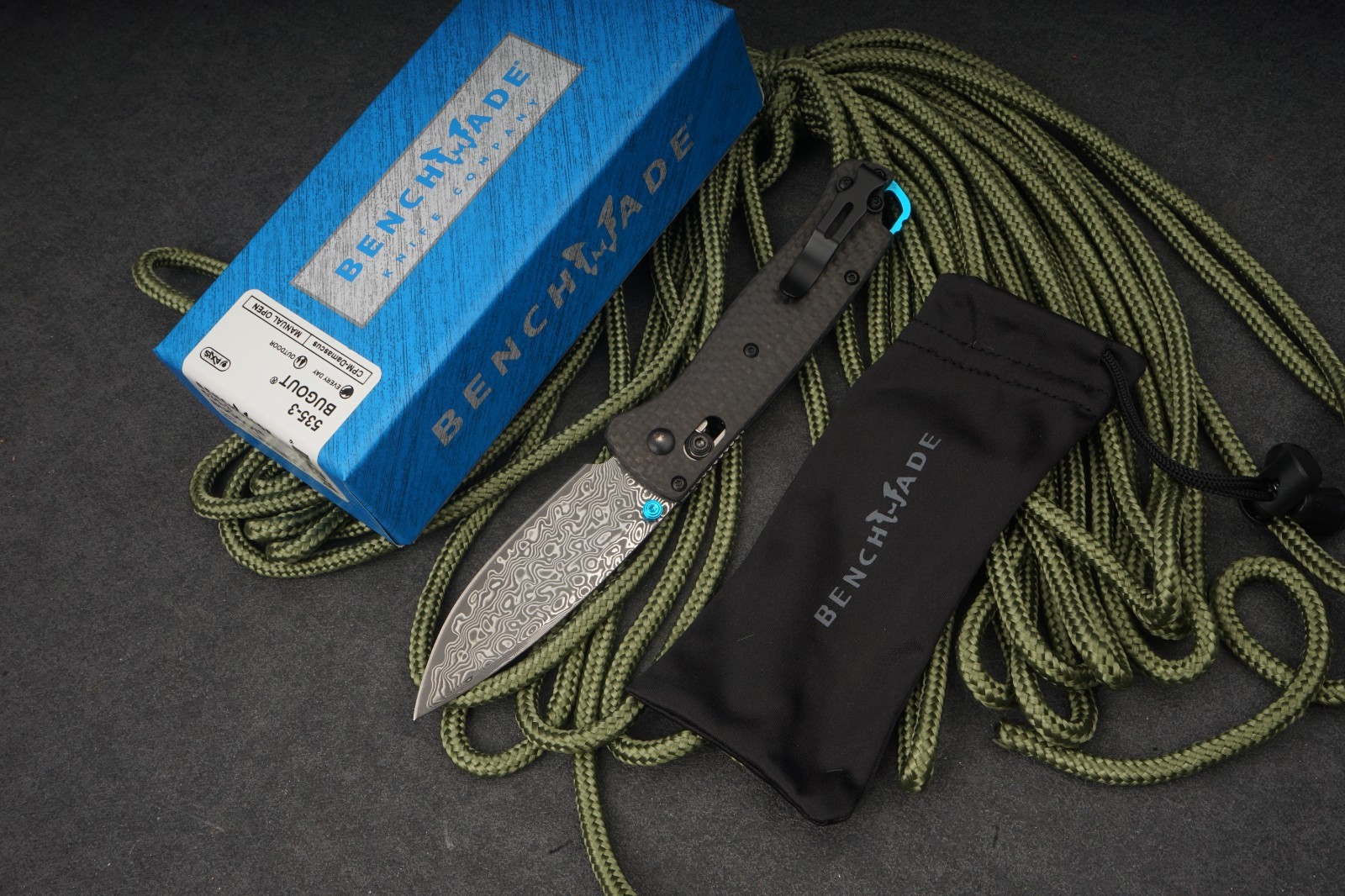 Benchmade 535 Bugout Damascus Blade Carbon Fiber AXIS Lock EDC Knife div style