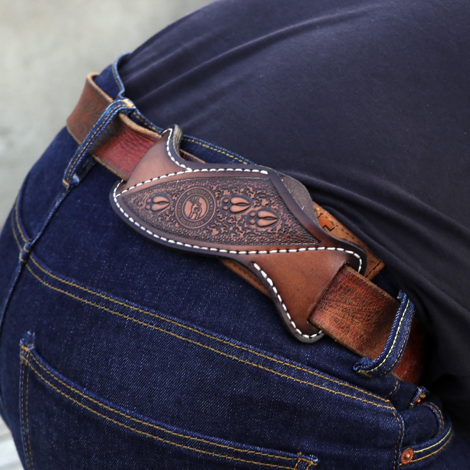 TOURBON Leather Fixed Blade Knife Sheath Slanted Pancake Belt Holster Hunting US