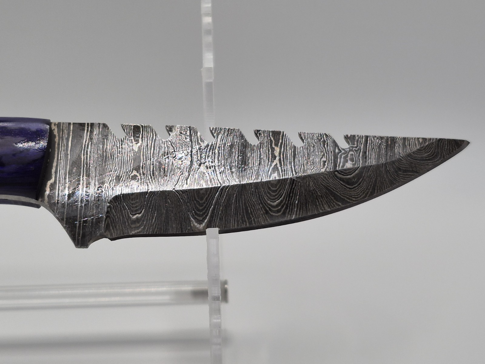 Damascus Steel Hunting Knife Over 5in Clip Point Full Tang Wood Handle w/ Sheath