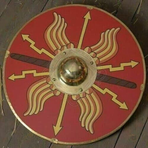 Medieval Collectible Battle Ready Wooden Handmade Design Red Roman Round Shield