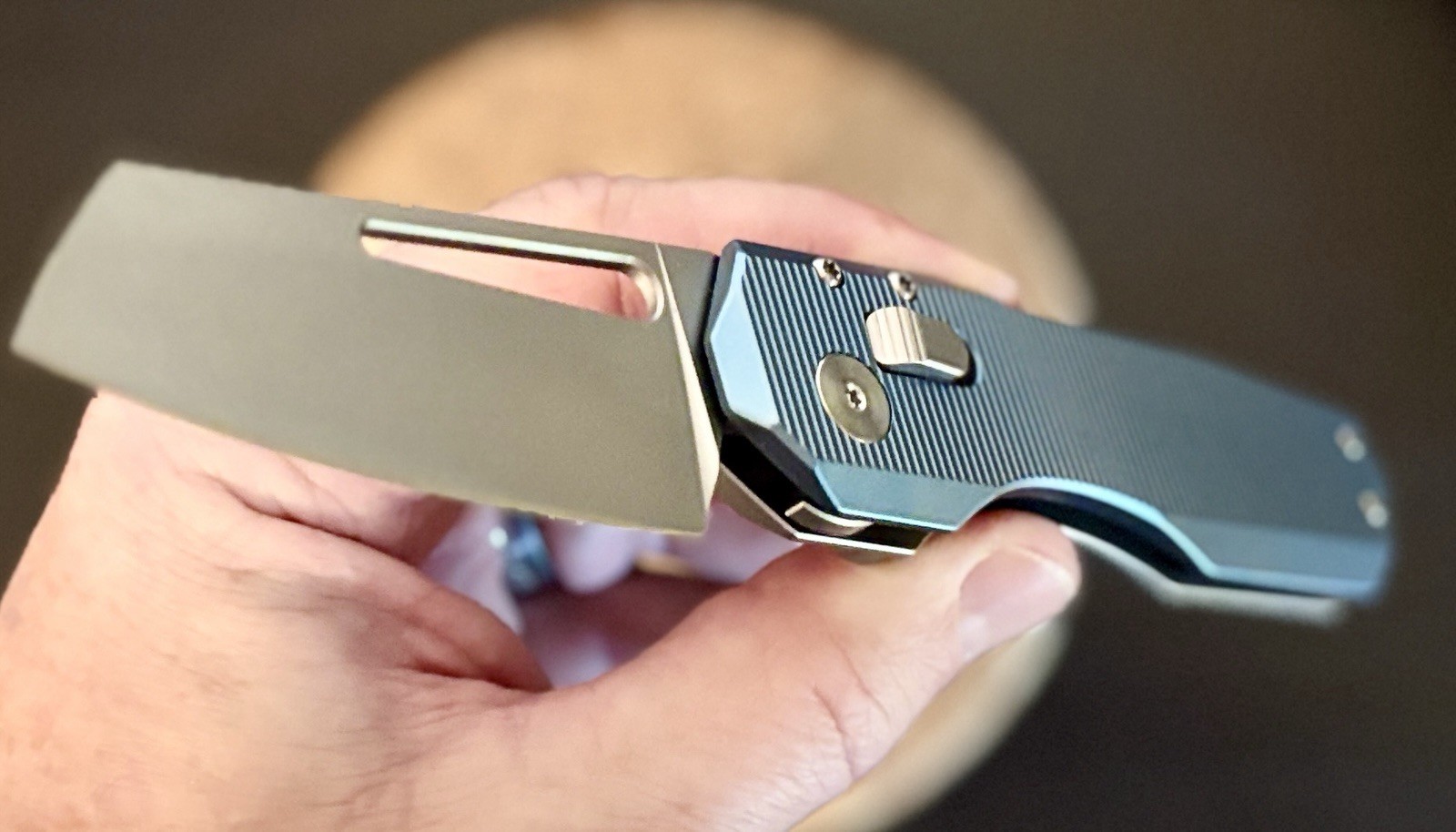 Custom anodized Magnetic Titanium EDC knife – Blue,Raw – 2.75″ blade