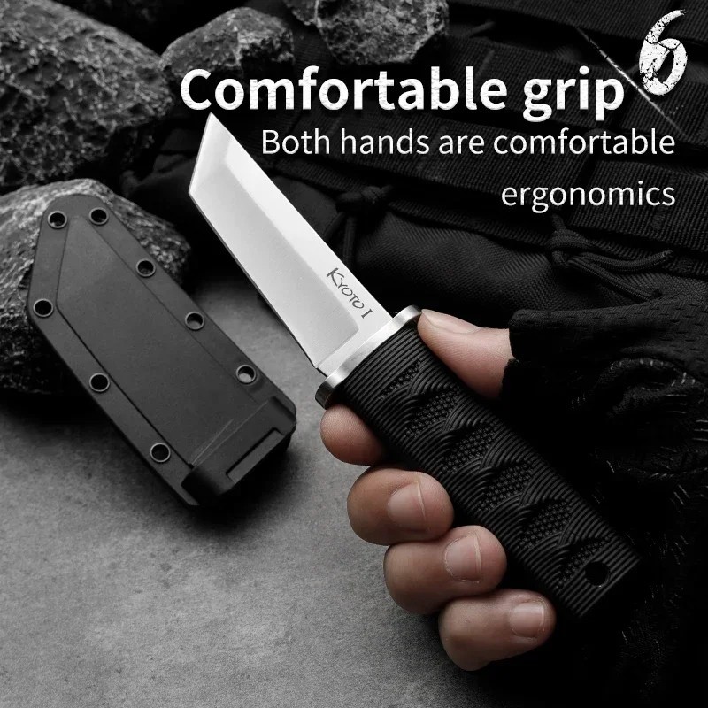 6.8” Fixed Blade Knife Tanto Steel Blade Tactical Hunting Knife Kydex Sheath