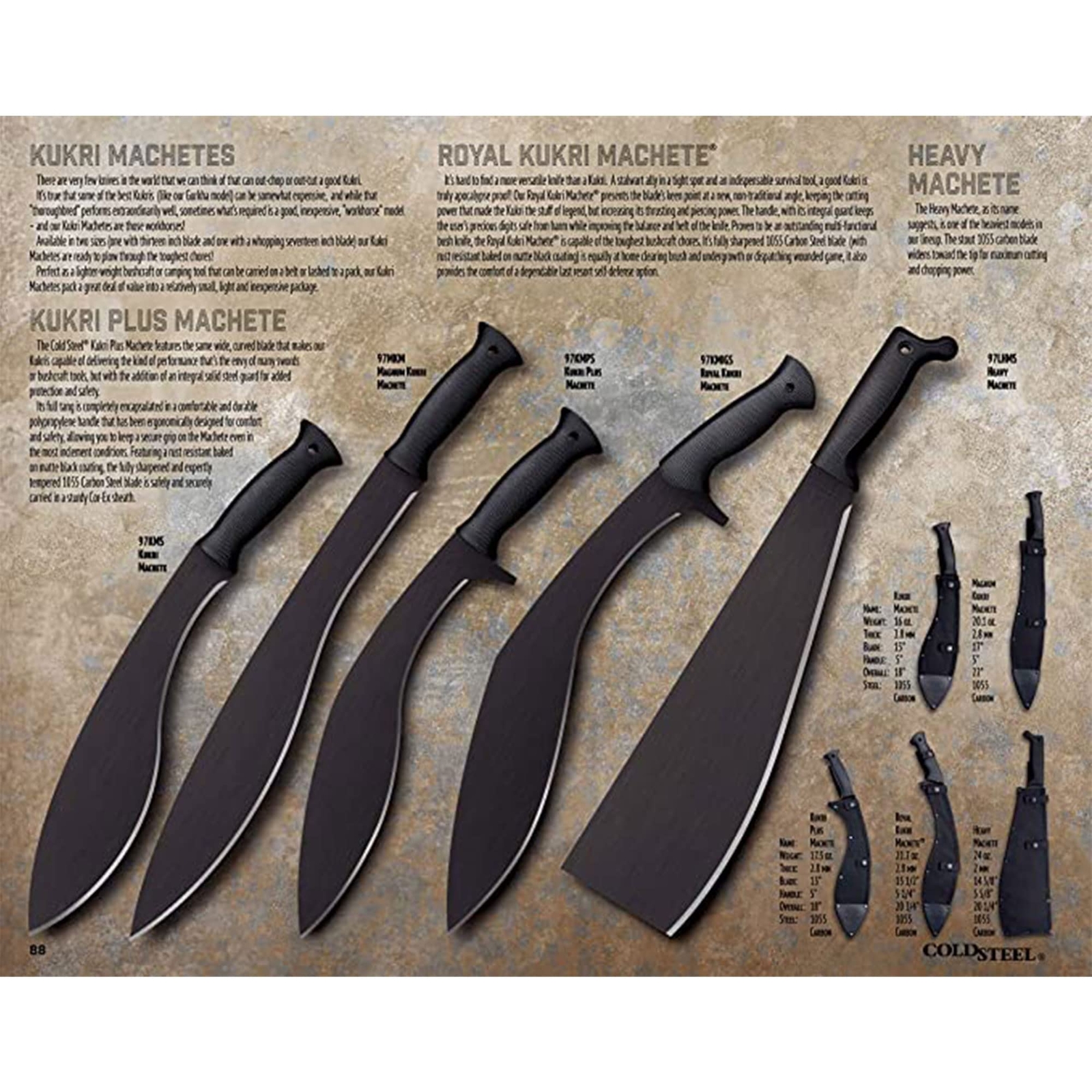 Cold Steel Kukri Plus 1055 18 Inch Curved Tactical Survival Machete with 13 Inch