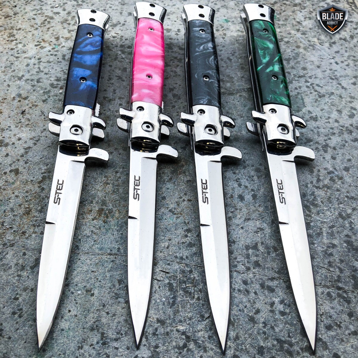 9″ Classic Italian Milano Spring Assist Open Folding Stiletto Pocket Knife Blade