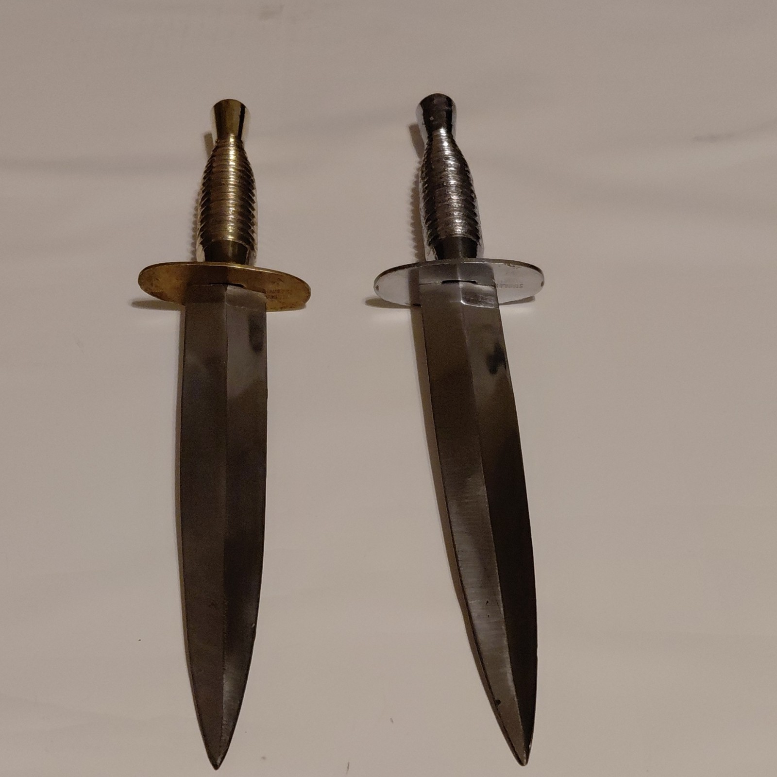 Pair Combat Fixed Blade Knives Stainless Pakistan Metal Spear Point Over 5in