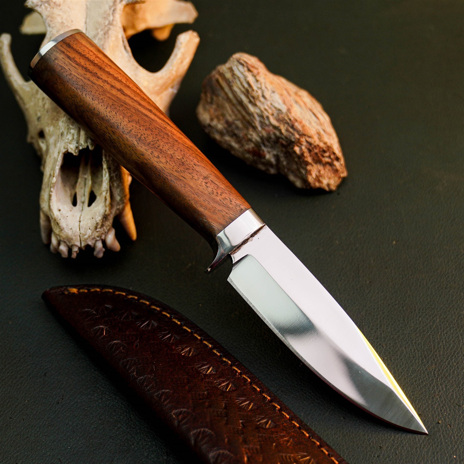 8.9″ Stainless Tactical Knife Half Tang Wood Handle Fixed Blade + Sheath
