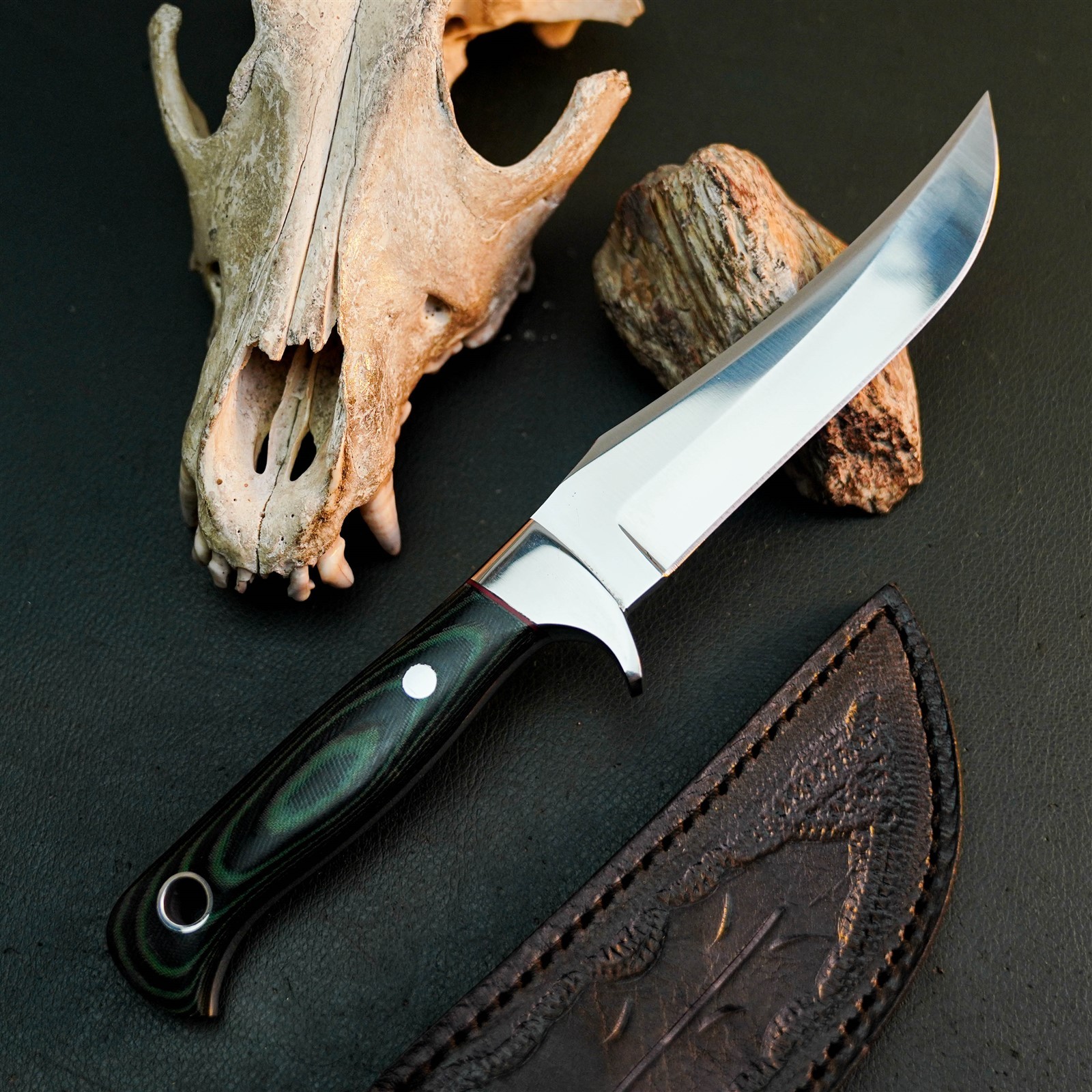 9.4″ Hunting EDC Stainless Knife Handmade Full Tang Micarta Handle + Sheath