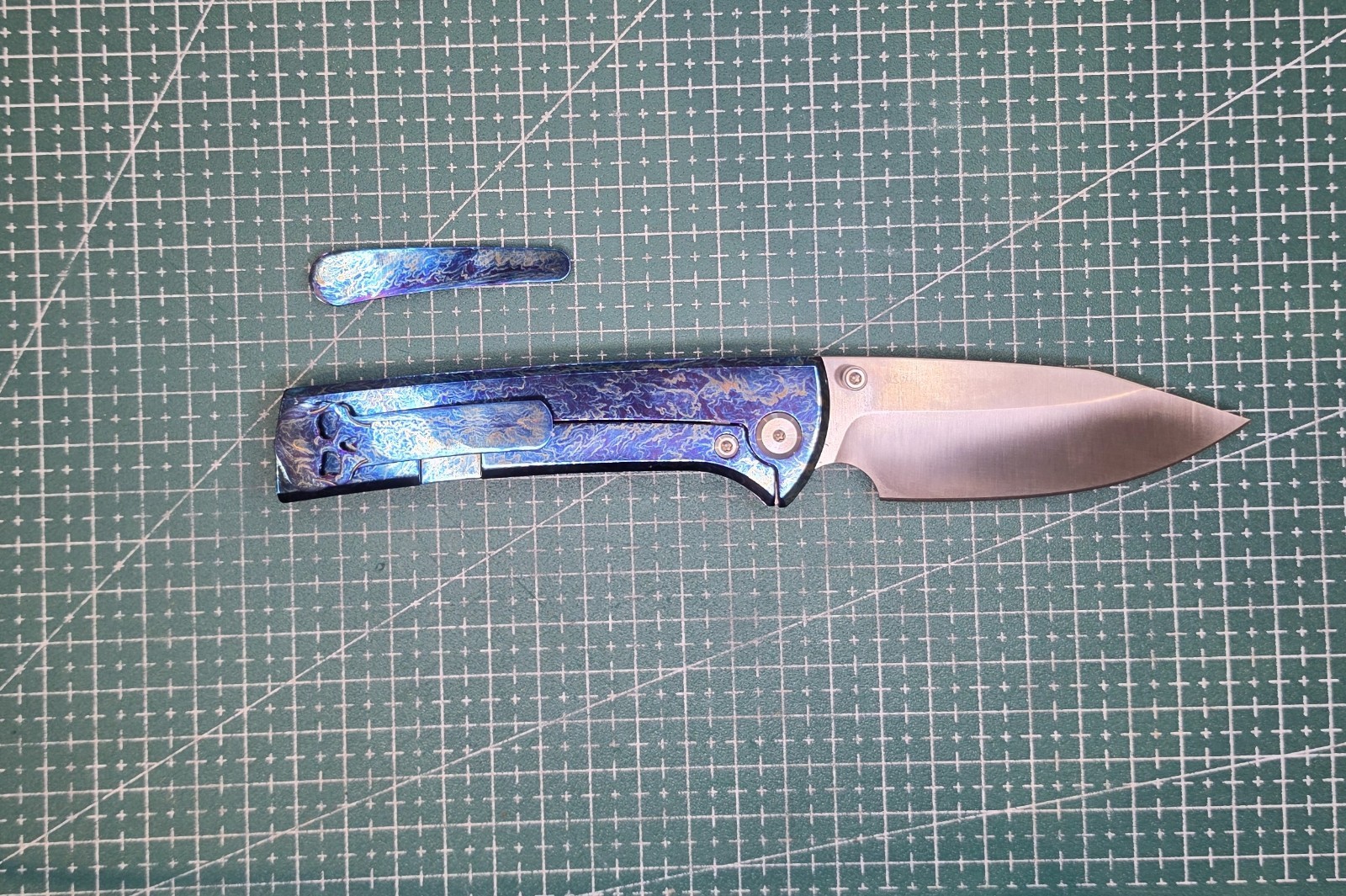 Chaves Scapegoat Blue Titanium Handle Frame Lock Drop Point Plain Edge w/ Clip
