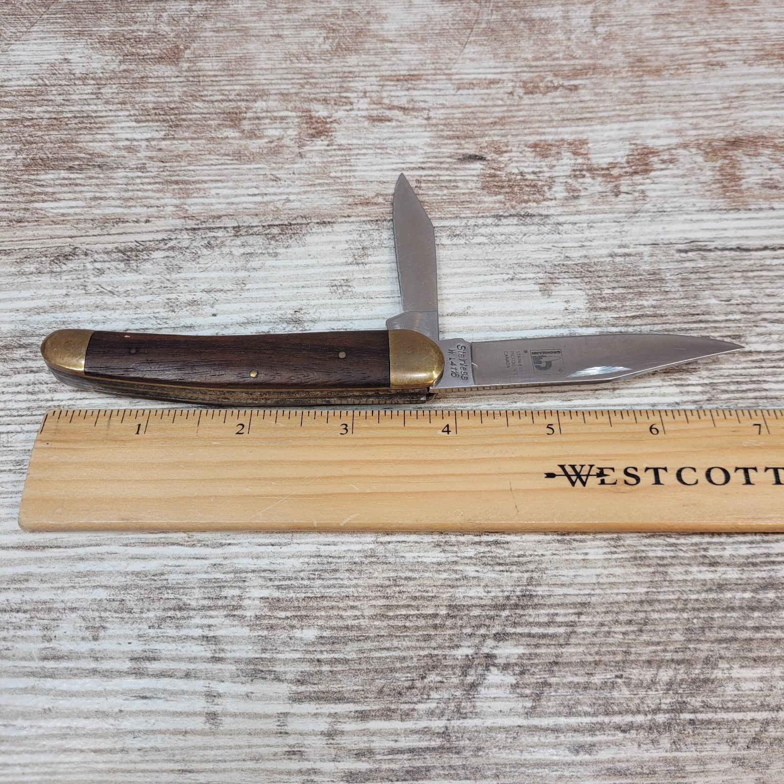 Grohmann 2 Blade Folding Pocket Knive Wood & Brass Handle VTG
