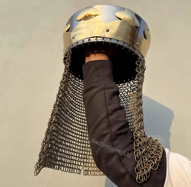 Monty Python King Arthur Helmet, Armor Helmet with Av Entail, Chain Mail Helmet