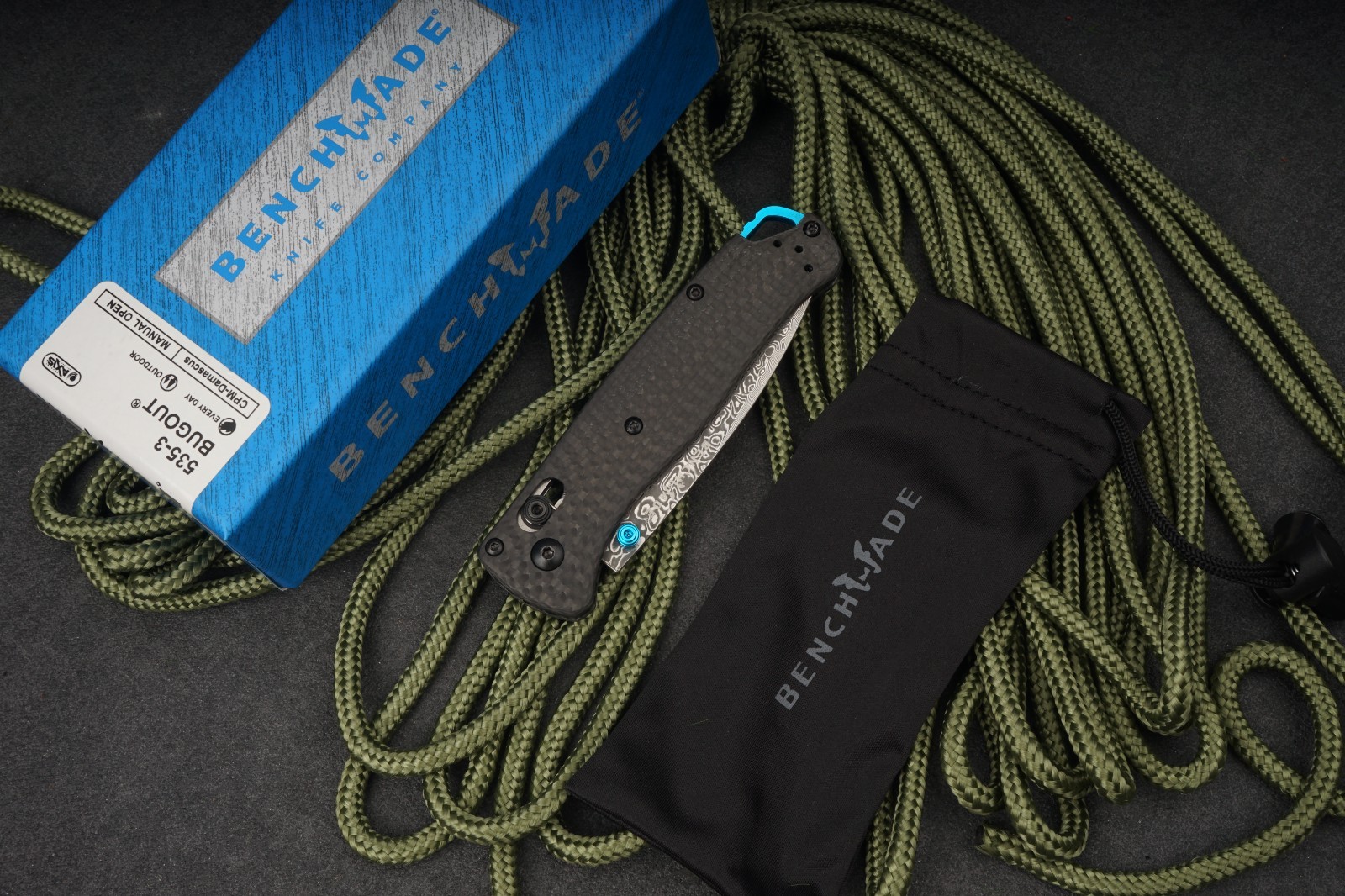 Benchmade 535 Bugout Damascus Blade Carbon Fiber AXIS Lock EDC Knife div style