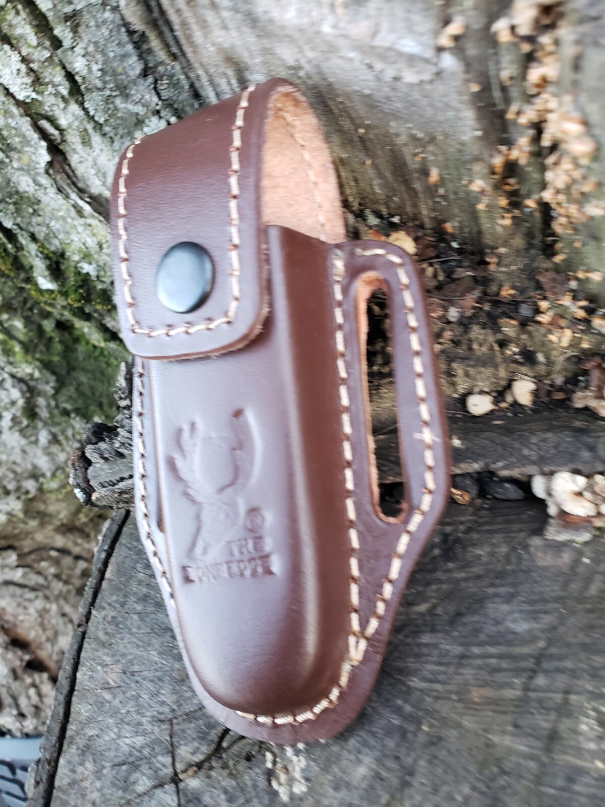 5″ Brown Slip Thru Leather Sheath Belt Knife Holder Pocket Folding Spring Knife