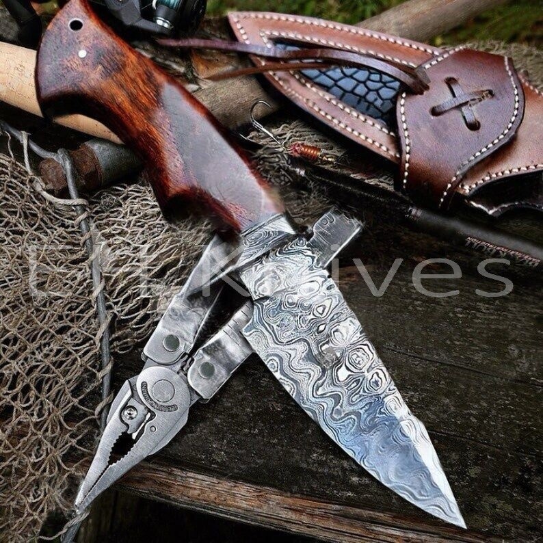 10” Damascus Steel Hunting Skinner Knife – Custom Fixed Blade – Gift for Men