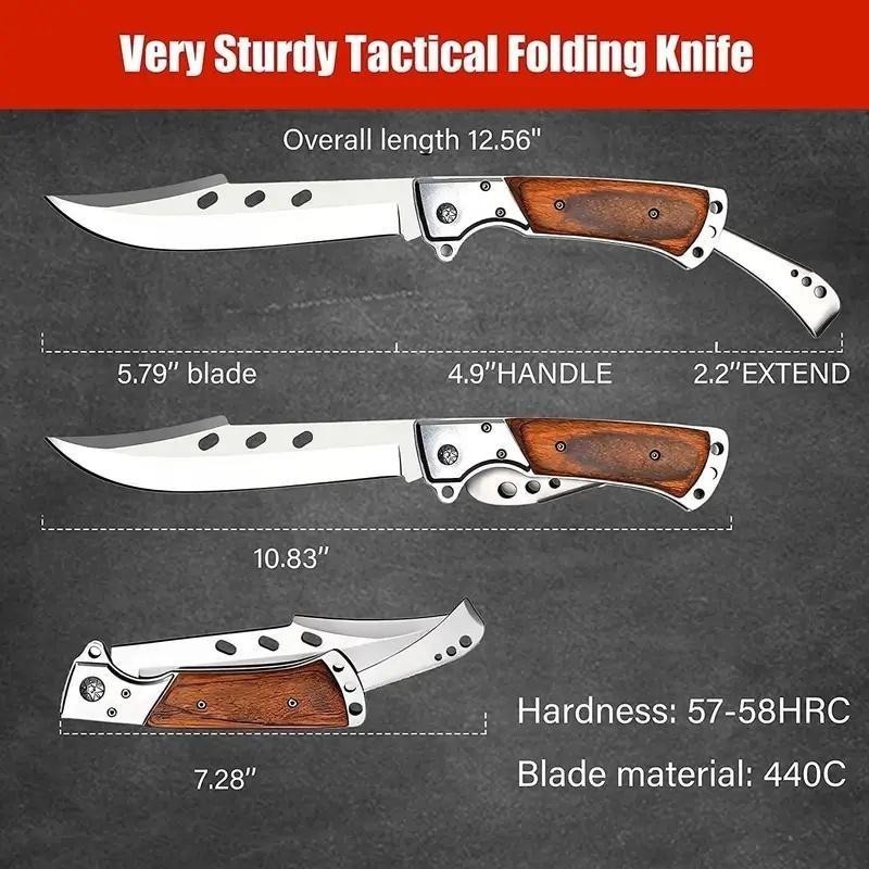 Large Folding Knife Wood Handle High Hardness Portable Outdoor Camping Utility