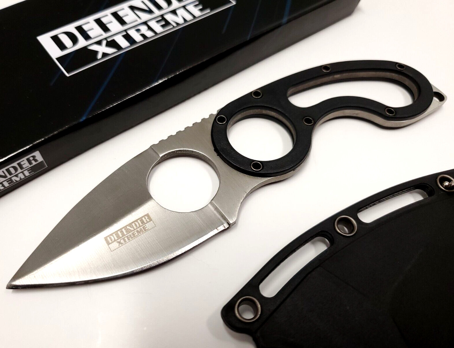 Concealed Carry Full Tang Fixed Blade Boot Neck Knife w/ Finger Hole EDC Sheath
